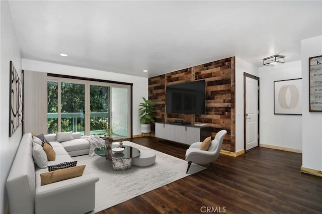 living room with dark wood-type flooring