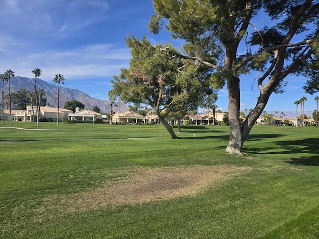 view of property's community with a mountain view and a yard