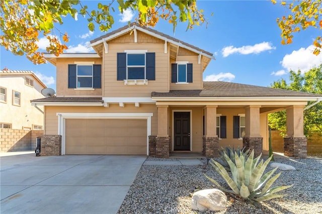 craftsman-style house with a porch and a garage