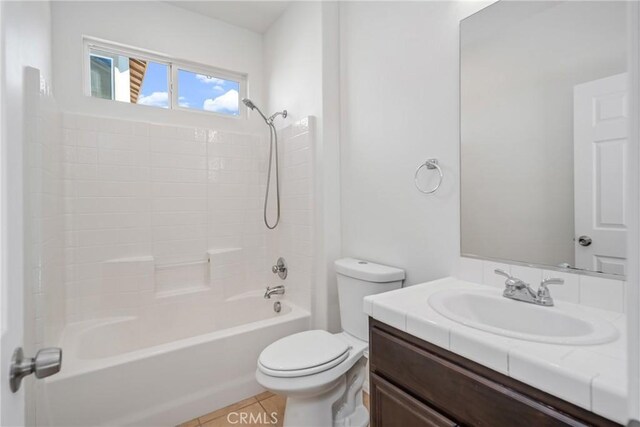 full bathroom with vanity, tile patterned flooring, shower / bathing tub combination, and toilet