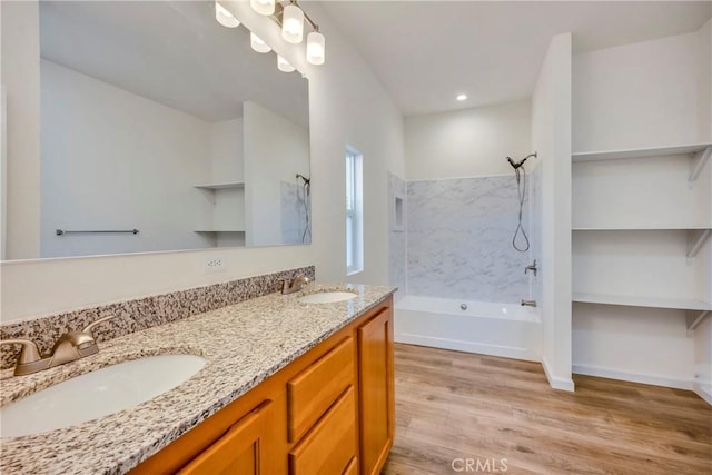 bathroom with vanity and hardwood / wood-style flooring