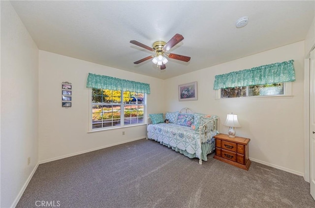 bedroom featuring carpet flooring and ceiling fan