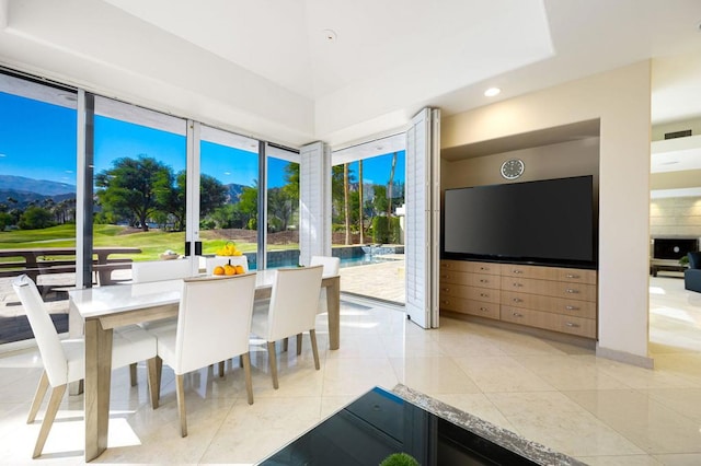 interior space with a mountain view