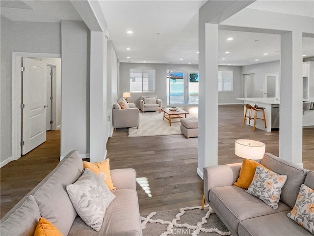 living room featuring dark hardwood / wood-style floors