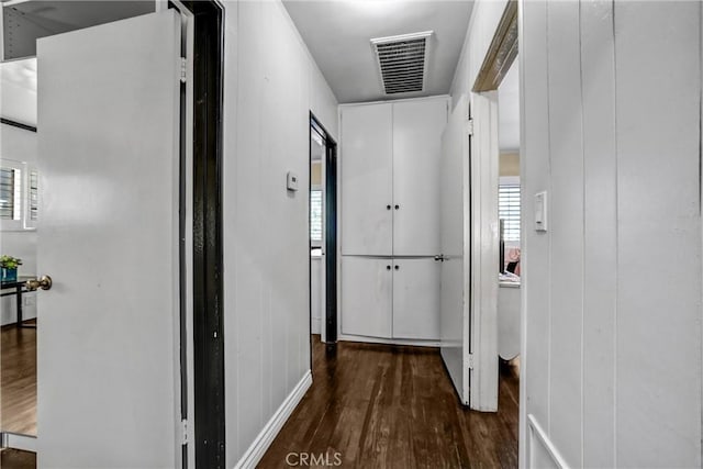 corridor featuring dark hardwood / wood-style floors and a healthy amount of sunlight