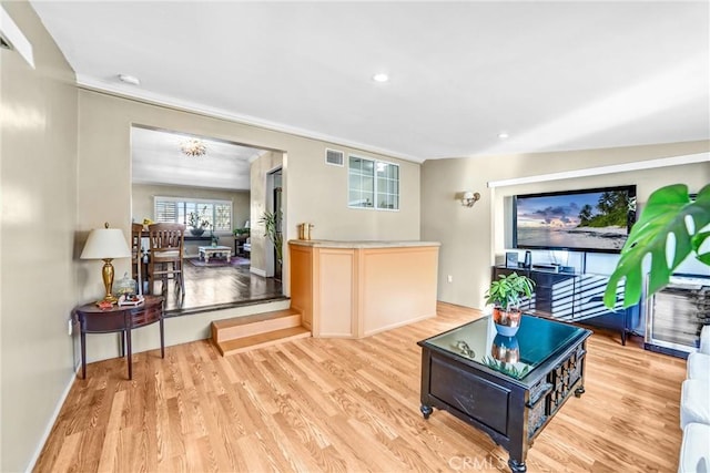 living room with light wood-type flooring