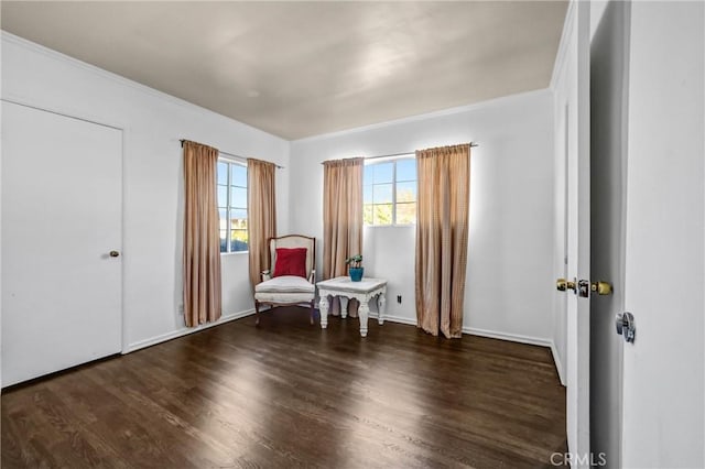 living area with dark hardwood / wood-style flooring