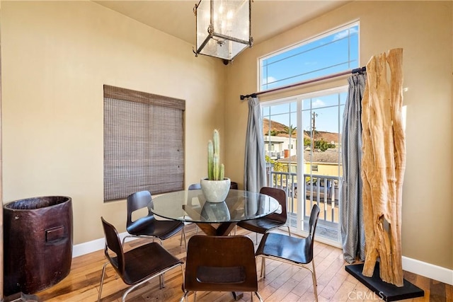 dining space featuring light hardwood / wood-style floors