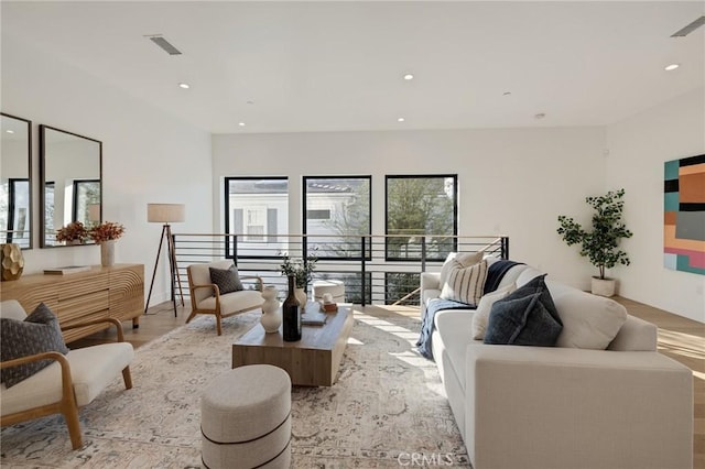 living room featuring light wood-type flooring