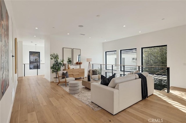 living room with light wood-type flooring