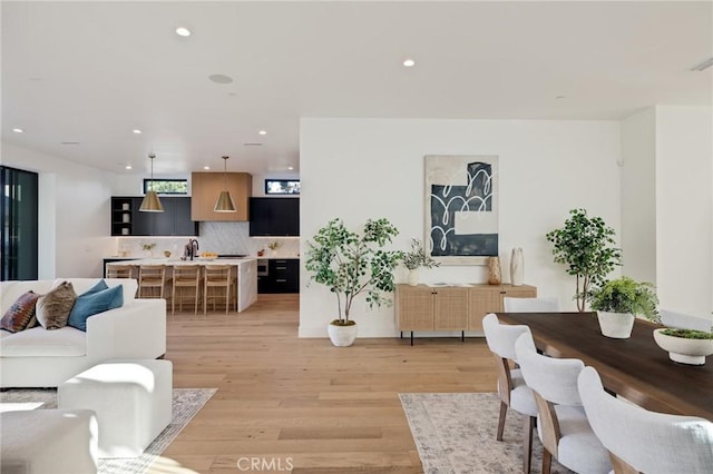 living room with light wood-type flooring