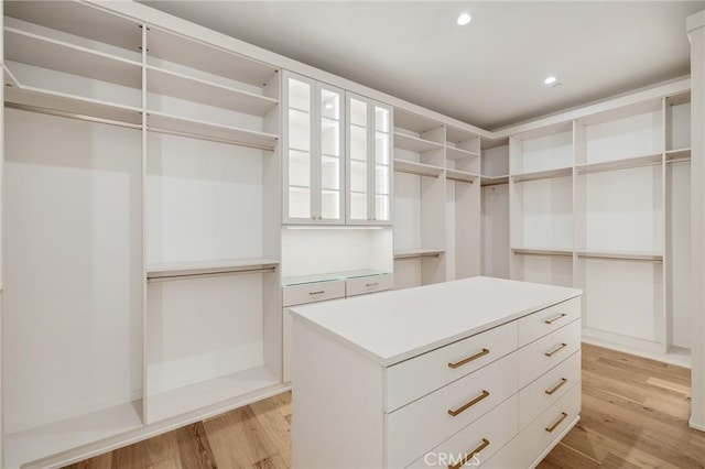 spacious closet featuring light hardwood / wood-style flooring