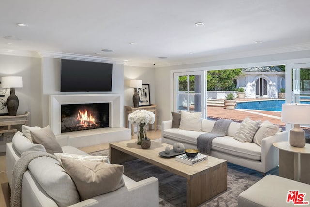 living room featuring ornamental molding