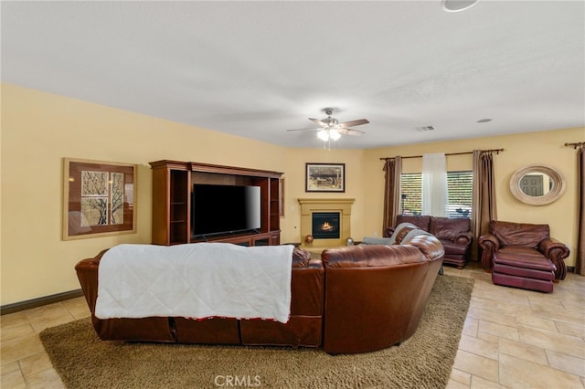 living room with ceiling fan