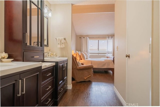 bathroom featuring hardwood / wood-style floors and vanity