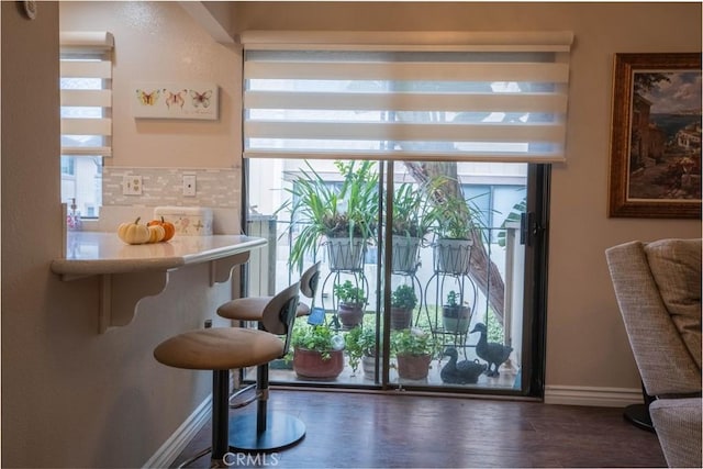 doorway to outside featuring dark wood-type flooring