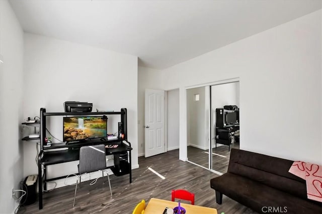 office area featuring dark wood-type flooring