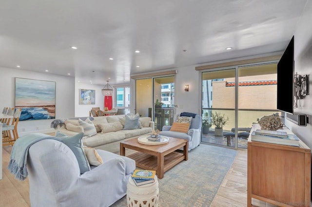 living room featuring light wood-type flooring