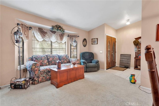 living room with light colored carpet