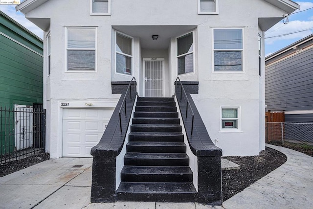 exterior space featuring a garage