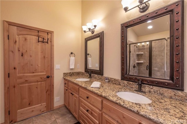 bathroom featuring vanity and walk in shower