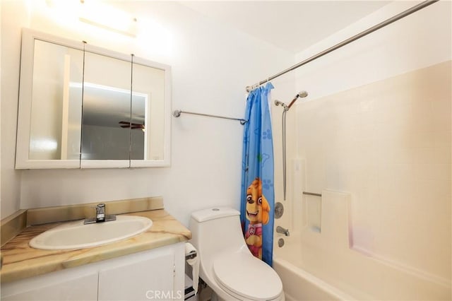 full bathroom featuring vanity, toilet, and shower / bathtub combination with curtain