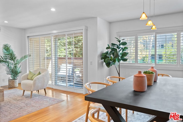 dining area with hardwood / wood-style flooring and a healthy amount of sunlight