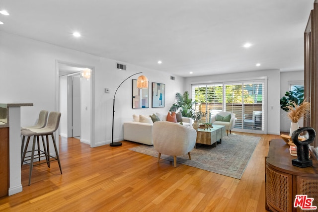 living room featuring light wood-type flooring