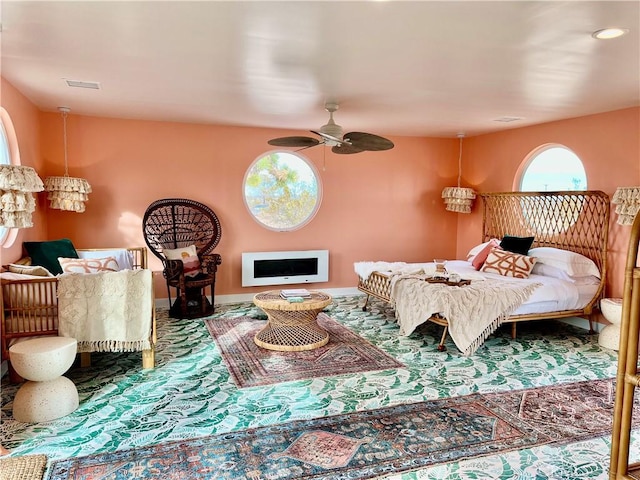 bedroom featuring ceiling fan