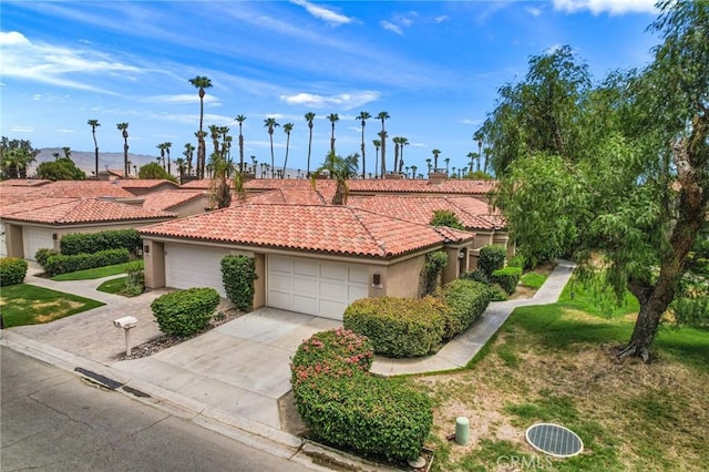 view of front facade with a front yard and a garage