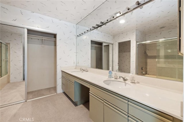 bathroom featuring vanity and walk in shower