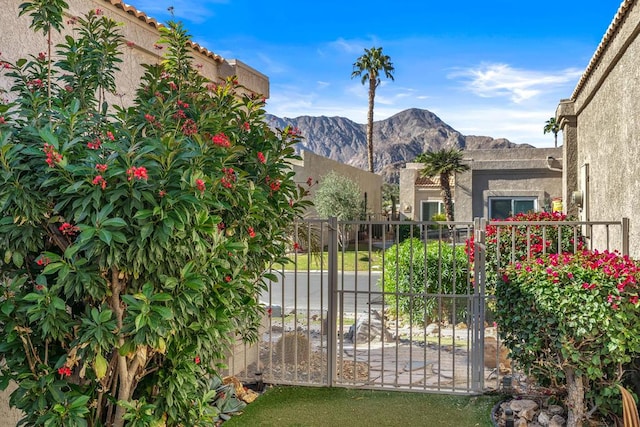 exterior space featuring a mountain view