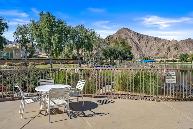 view of patio featuring a mountain view