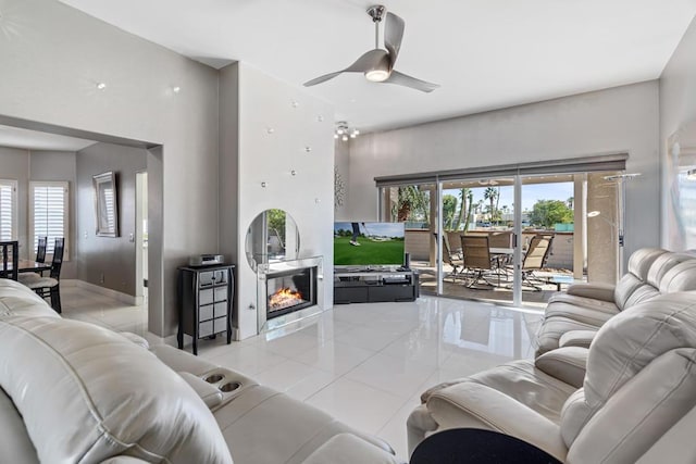 living room with ceiling fan