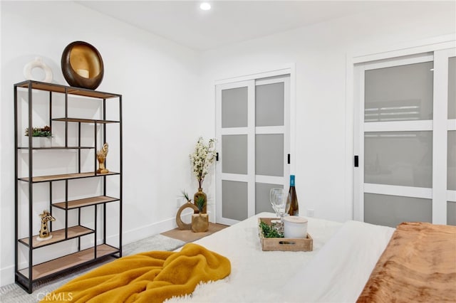 dining area with light colored carpet