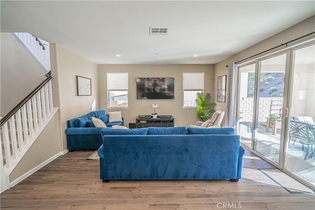 living room with hardwood / wood-style floors