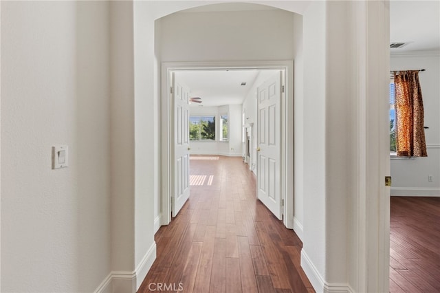 hallway with dark hardwood / wood-style floors