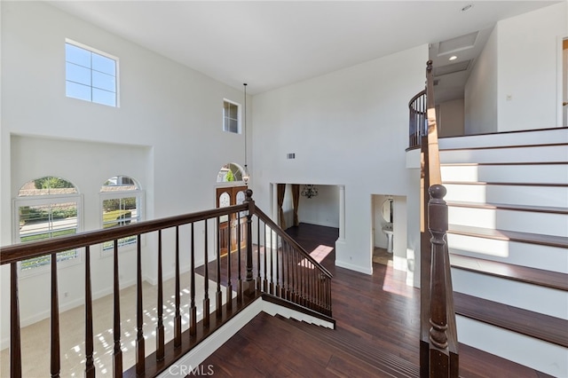 stairway with wood-type flooring