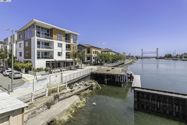 view of dock with a water view