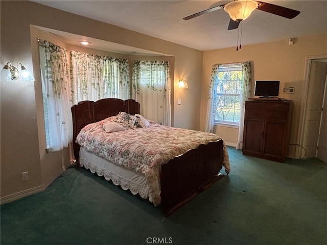 bedroom with carpet floors and ceiling fan