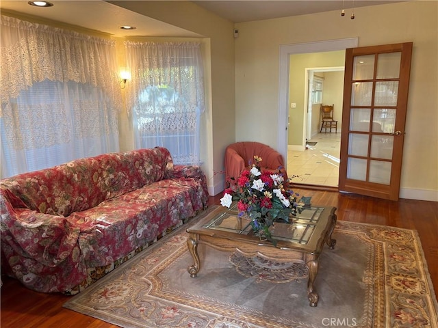 living room with hardwood / wood-style flooring