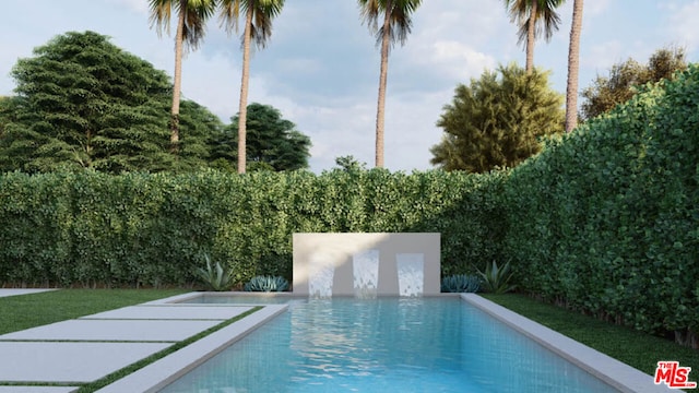 view of pool with pool water feature