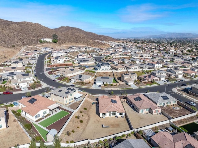 drone / aerial view featuring a mountain view