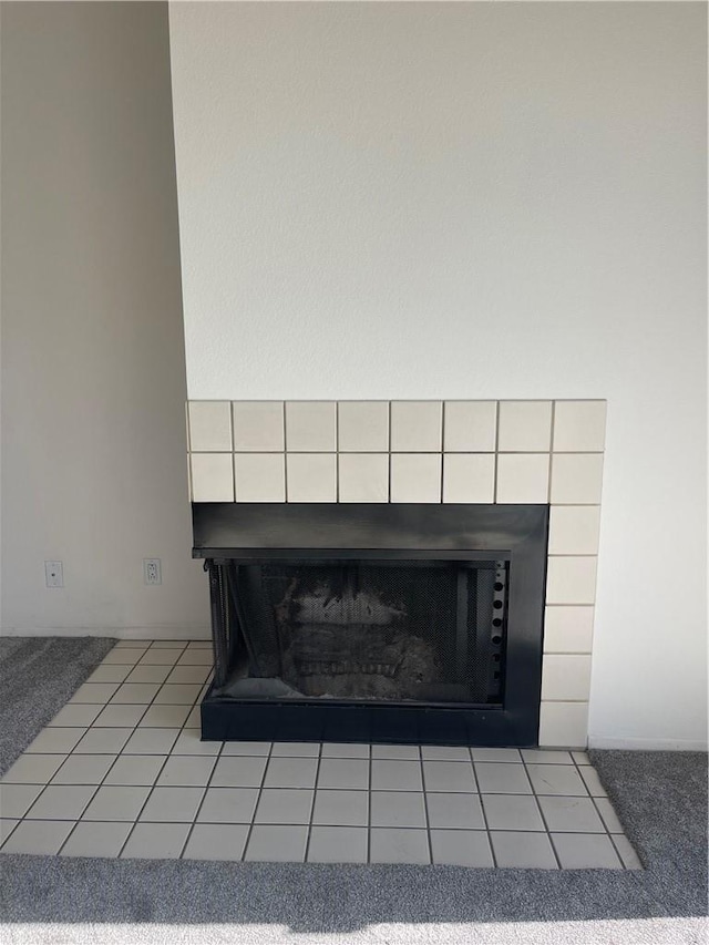 room details with a tiled fireplace