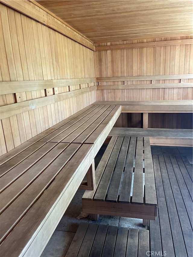 view of sauna featuring hardwood / wood-style floors