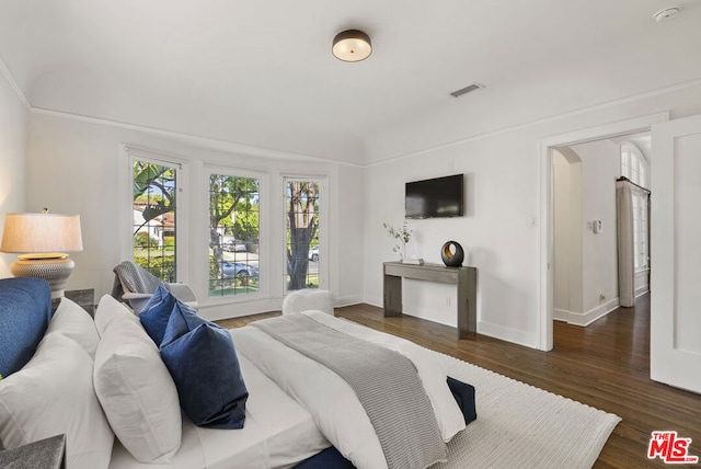 bedroom featuring dark hardwood / wood-style flooring