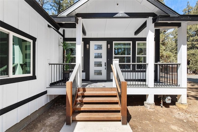 doorway to property with a porch