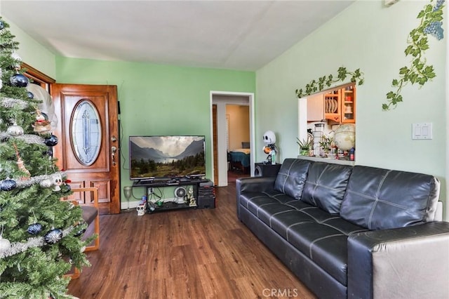 living room featuring dark hardwood / wood-style floors