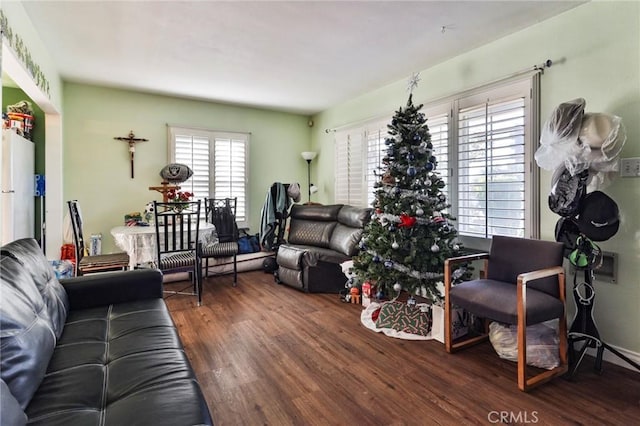 living room featuring dark hardwood / wood-style floors