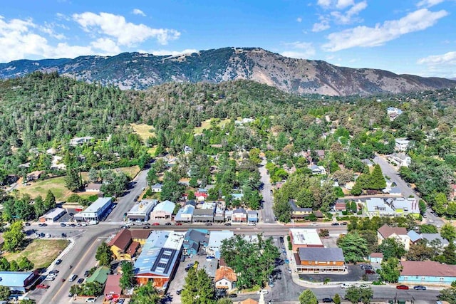 drone / aerial view featuring a mountain view